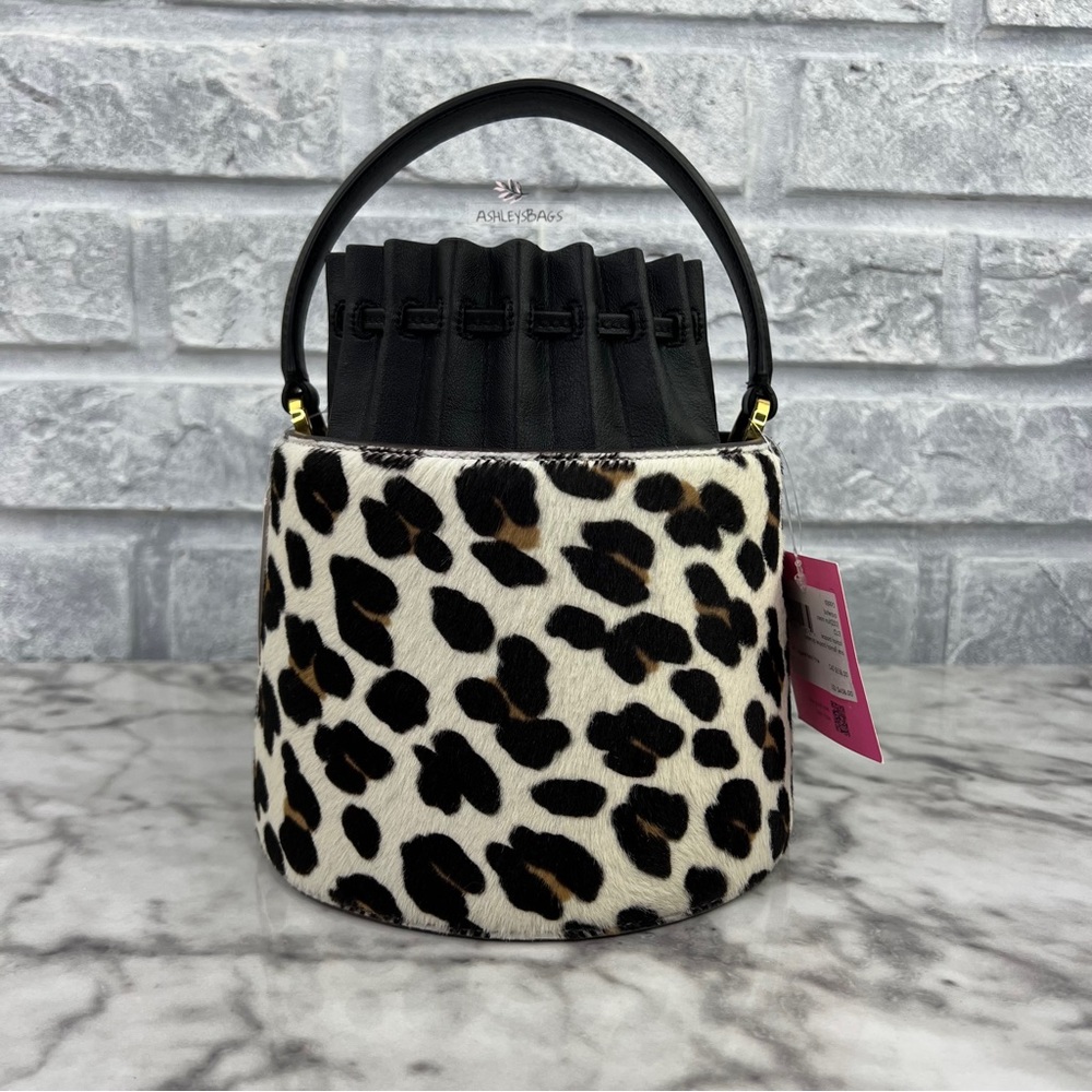 Kate Spade Buttercup Leopard Haircalf Small Bucket Bag Crossbody - Picture 7 of 16